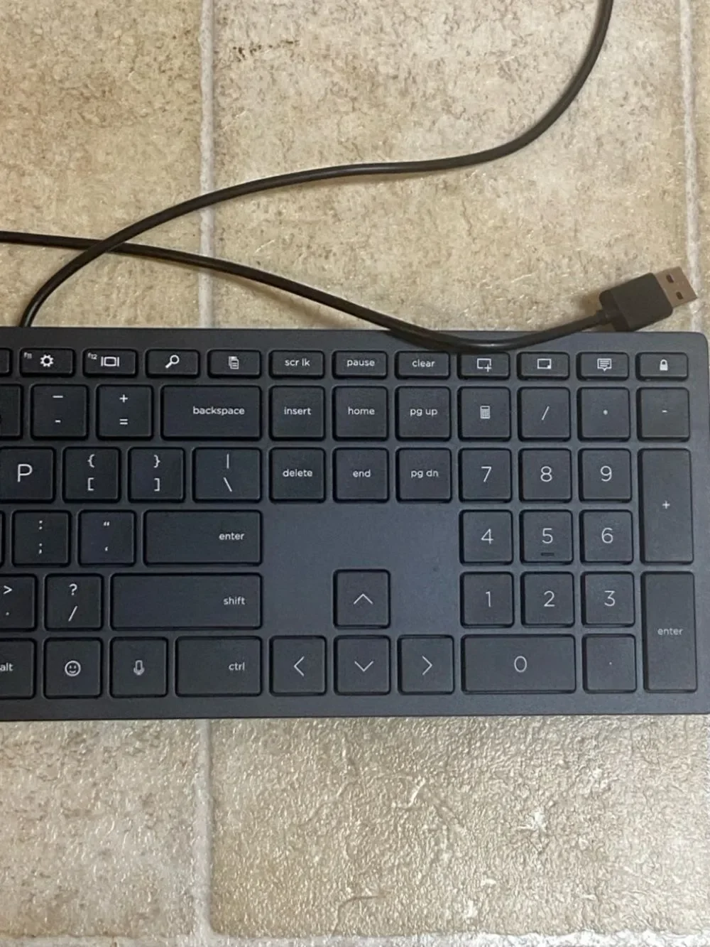 HP Slim Black Wired USB Full-Size Keyboard with Numeric Keypad